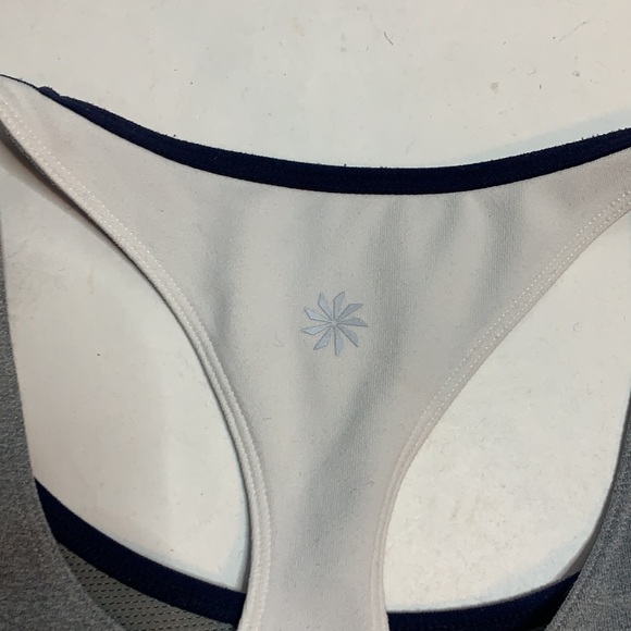 Athleta Triple Dare Racerback Navy Gray White Sports Bra W-120 Size Small - Picture 5 of 8